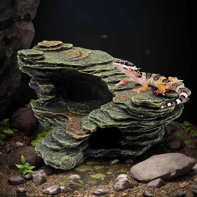 Turtle Basking Platform Shale Scape Step Ledge, Reptile Ladder Resting Terrace Aquarium Decor, Great for Reptiles, Amphibians, Frogs, Small Turtle