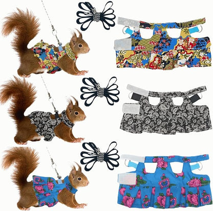 3 Sets Squirrel Leash and Harness Set,Traction Rope Strap, Ferret Harness Vest, Adjustable Flora Small Animal Harness Vest for Ferret, Dwarf Chinchilla, Guinea Pig, Fancy Rat (Small)