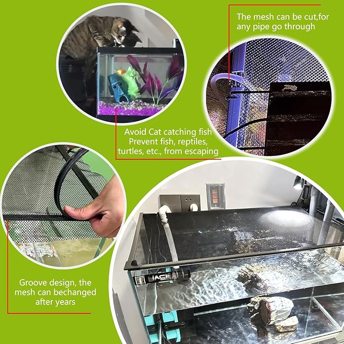 Magnetic Fish Tank Cover Net Aquarium Lid Mesh Top Hood Cut to Any Size Ventilation Transparency Anti-Jumping Aquarium Cover (39"X19")