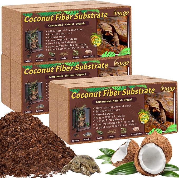 Legigo 6 Pack Compressed Coconut Fiber Substrate - 100% Organic Coconut Fiber Brick Bedding for Reptiles, Natural Coco Husk Substrate Terrarium Bedding for Snake, Hermit Crabs, Frogs, Tortoise, Gecko