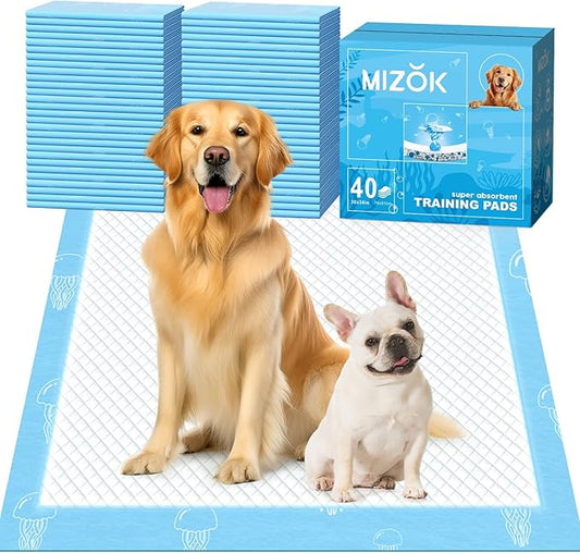 MIZOK Dog Pads Extra Large 30x36in Puppy Pads XL Super Absorbent, Potty Pads with 6-Layer Leak-Proof and Quick-Dry Surface, Wee Wee Pads for Dogs Scented with Jellyfish Pattern(40 Counts)