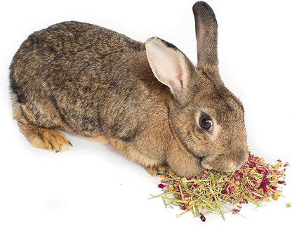 Herbal Calming Forage: Premium Rabbit Food, Hay for Guinea Pigs Food, Chinchilla Food, Hamster Treat Made with Timothy Hay & Organic Herbs (10 Ounces)