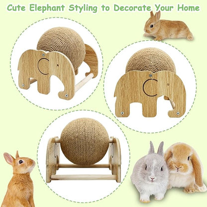Fhiny Rabbit Scratch Toy, Natural Sisal Rabbit Scratching Ball Cute Sisal Rope Bunny Claw Scratcher Rotating Ball Interactive Toys Nail Scratching Post for Indoor Pets Kittens Ferrets Elephant Shape