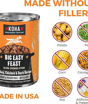 KOHA Big Easy Feast Stew for Dogs with Turkey, Chicken, and Duck, High Protein Wet Dog Food, 12.7oz Cans (Case of 12)