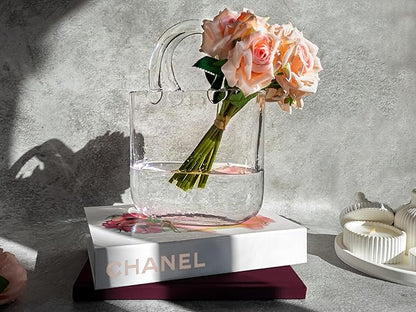 OLEEK Purse vases for Flowers (Handmade) Glass Bag vase -10 Inches- Blue for centerpieces & Fish Bowl - Handbag Unique Flower vase Decorative - Glass Handbag vases for Cute Room Decor