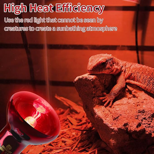 Infrared Reptile Heat Lamp Bulbs,2 PCS 50W Reptiles & Amphibians Infrared Basking Spot Lamp Bulb, Red Heat Emitter Light for Chickens Coop
