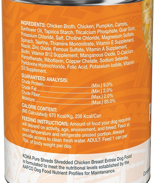 KOHA Pure Shreds Chicken Entrée for Dogs, 12.5oz Cans (Pack of 12)