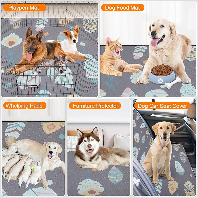 LOOBANI Washable Pee Pads for Dogs, 2 Pack Ultra-Absorbent and Leak-Proof Whelping Mats, Non-Slip Reusable Puppy Pads, Waterproof Puppy Training Mats for Playpen, Crate, Housebreak, 36x48in, Gray