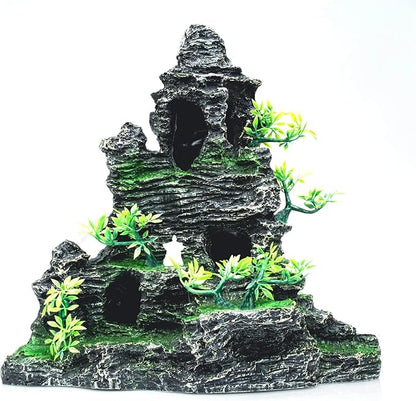 Large Aquarium Decor - Fish Tank Decorations with Mountain View Stone Ornament, Ideal for Betta, Snails, Turtle, Hiding, Climbing, Exploring, Landscaping, Aquascaping