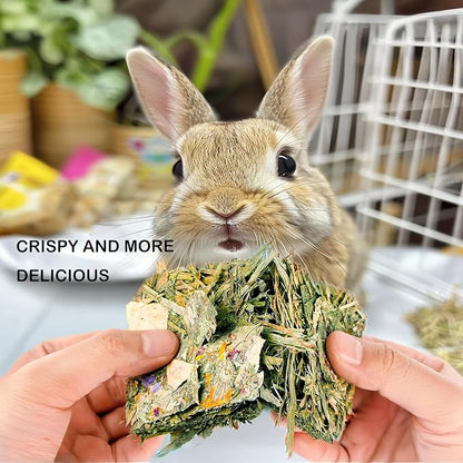 Rabbit Toys 12pcs Bunny Toy Guinea Pig Treats Timothy Hay Chew Toys Chips with Herbal Flowers Hamster Snacks Chinchillas Gerbils for Teeth Apple Sticks Sweet Bamboo