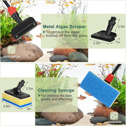 hygger Multi-Use Fish Tank Cleaner, 6 in 1 Aquarium Cleaning Tools Kit with 17.7 Inches Long Handle Algae Scraper Sponge Scrubber Firm Scrub Brush Fish Net Gravel Rake for Acrylic & Glass Tank