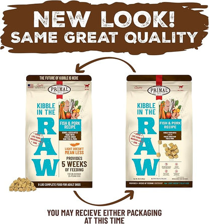 Primal Kibble in The Raw, Freeze Dried Dog Food, Fish & Pork, Scoop & Serve, Made with Raw Protein, Whole Ingredient Nutrition, Crafted in The USA, Dry Dog Food 9 lb Bag