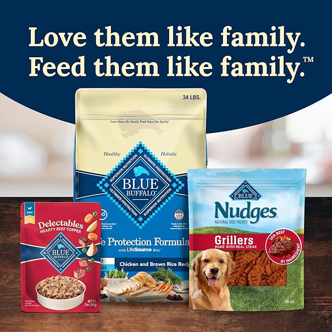 Blue Buffalo Delectables Natural Wet Dog Food Toppers, Hearty Beef Cuts in Gravy, 3-oz (24 Pouches)
