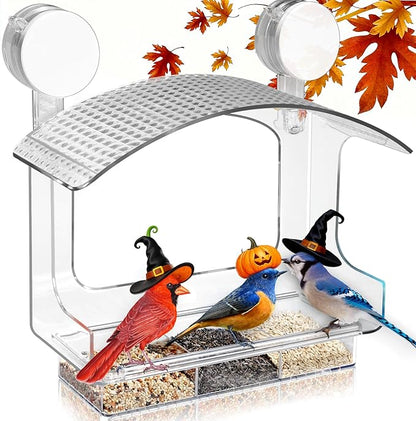 Window Bird Feeder with Strong Adhesive Suction Cups, Clear Bird Feeders for Window Viewing, Acrylic Window Bird Houses for Viewing Inside, Suction Bird Window Feeder for Cats