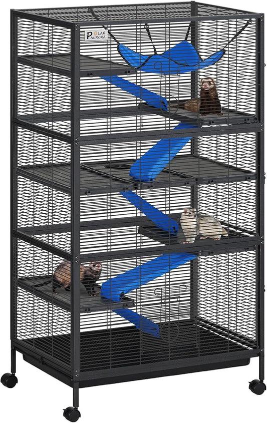 Polar Aurora Metal Small Animal Cage 6 Tiers Homes for Pets Removable Ferret Cage with Lockable Wheels, 59" H Deluxe Chinchilla Cage with Hammock and Removable Tray (XL)