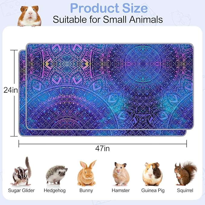 2 Pack Guinea Pig Bedding, Washable Guinea Pig Cage Liner Reusable Guinea Pig Mat Waterproof Guinea Pig Bedding for Cage, Super Absorbant Guinea Pig Pee Pads for Small Animals Hamster Rabbit Squirrel