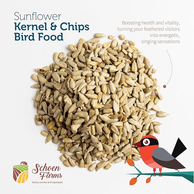 Schoen Farms Sunflower Kernels & Chips – 6 lb Bag – Hulled Sunflower Hearts Bird Seed – Clean, Wild Bird Food for Finches, Jays & Chickadees