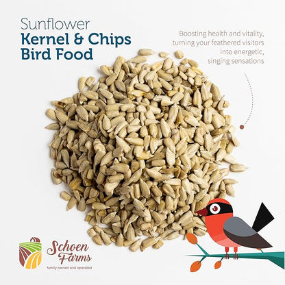Schoen Farms Sunflower Kernels & Chips – 10 lb Bag – Hulled Sunflower Hearts Bird Seed – Premium No-Mess Wild Bird Food for Chickadees, Finches & Jays