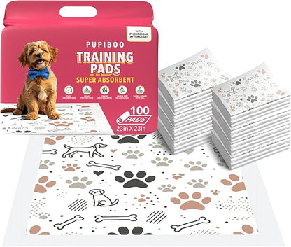 Disposable Dog Training Pads – Highly Absorbent Pee Pads with Quick-Dry Gel, Leak Proof Backing, Pheromonal Attractant for Housebreaking and Indoor Potty Training – 23 x 23 in (100 Count)