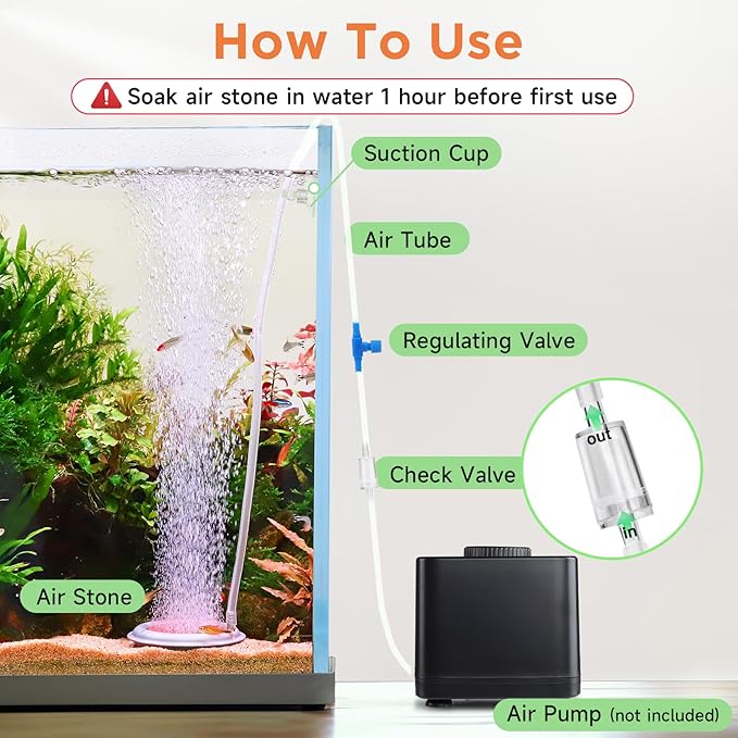 hygger Aquarium Air Stone, 2.6 Inch Nano Air Stone Makes Super Tiny Bubbles, Ultra Quiet Dissolved Oxygen Diffuser Small Airstone with Stainless Steel Base for Aquarium, Fish Tank & Hydroponic, Round