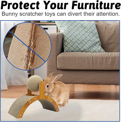 Fhiny Rabbit Scratch Toy, Natural Sisal Rabbit Scratching Ball with Cardboard Pad 2-in-1 Bunny Claw Scratcher Interactive Toys Nail Scratching Post for Indoor Pets Kittens Ferrets Small Animals