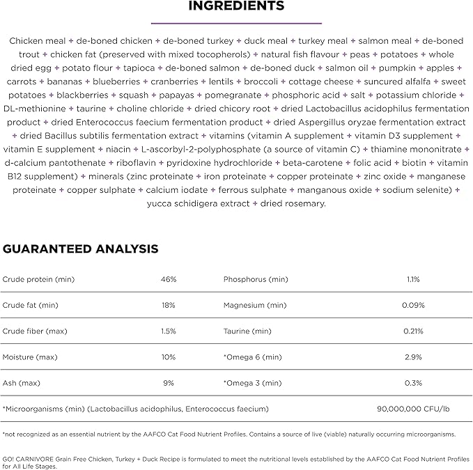 Go! Solutions Carnivore, Grain-Free, Protein Rich Dry Cat Food, Chicken, Turkey and Duck Recipe, 8 lb Bag