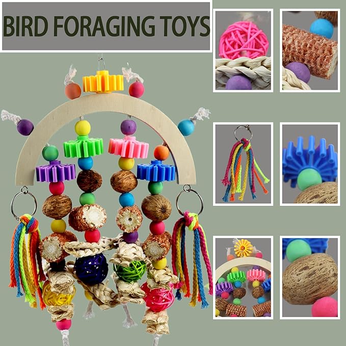 Bird Toys - Natural Corncob Wood & Mango Chew Toys for African Grey Parrots, Lovebirds, Small Parrots, Parakeets