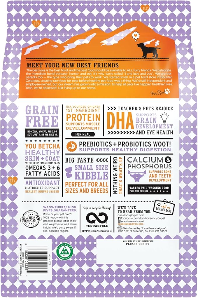 I and love and you Naked Essentials Dry Dog Food for Puppies - Chicken + Lentils - High Protein, Real Meat, No Fillers, Prebiotics + Probiotics, 4lb Bag