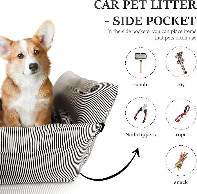 Dog Car Seat for Large/Medium Dogs Under 60 lbs Cats 2 in 1 Booster Seats Dog Bed for Car and Home Safety Travel Carrier with Pockets, Brown Stripes, 30''x 21''x 16"