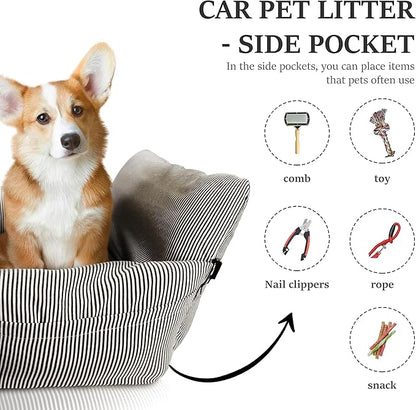 Dog Car Seat for Large/Medium Dogs Under 60 lbs Cats 2 in 1 Booster Seats Dog Bed for Car and Home Safety Travel Carrier with Pockets, Brown Stripes, 30''x 21''x 16"