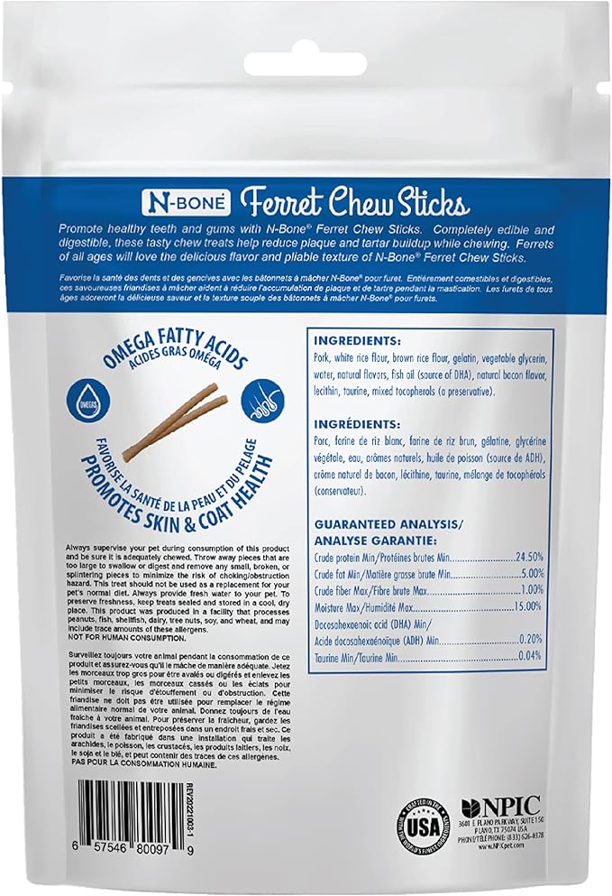 N-Bone Ferret Chew Sticks Bacon Flavor, 1.87-oz Bag