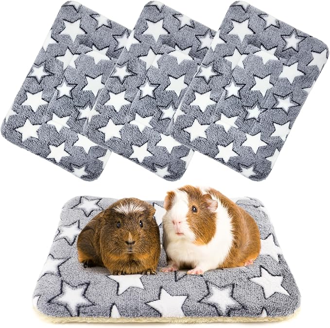 4-Pack Guinea Pig Bed, Washable Bunny Mat, Fleece Rabbit Bedding, Soft Flannel Small Animal Cage Liner, Blanket for Hamster Ferret - 14"x10"