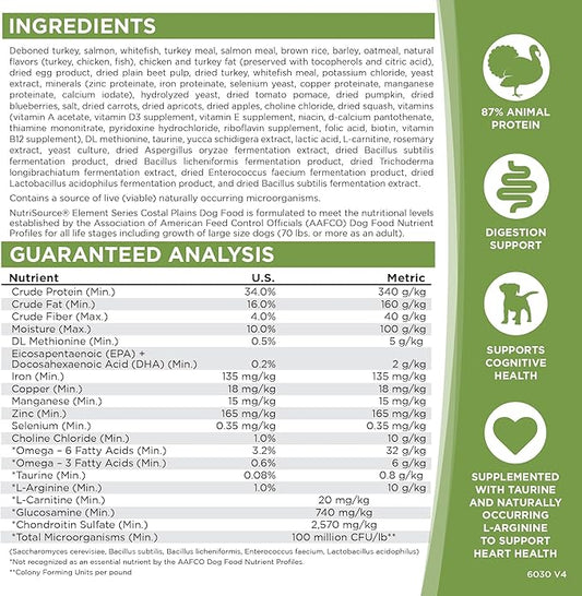 NutriSource Element Series Coastal Plains Dry Dog Food, Turkey, Salmon, and Whitefish, 12LB