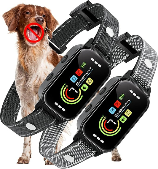 JEUJE 2 Pack Dog Bark Collar, Anti Barking Training Collar with 7-Level Sensitivity + 5 Safety Modes, Humane Training System for Large, Medium, Small Dogs