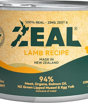 ZEAL New Zealand Canned Wet Dog Food – High Protein, Pure Nutrition, Grain-Free with Superfoods (Lamb, 6oz Can, 12-Pack Tray)