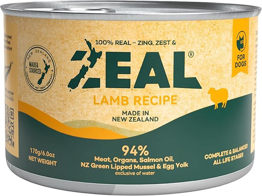 ZEAL New Zealand Canned Wet Dog Food – High Protein, Pure Nutrition, Grain-Free with Superfoods (Lamb, 6oz Can, 12-Pack Tray)
