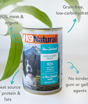 K9 Natural Wet Dog Food Pate, Hoki & Beef Feast, 13 Oz Cans (Pack of 12), Grain Free, Made in New Zealand with Sustainably Caught Hoki Fish and Grass-Fed and Finished Beef