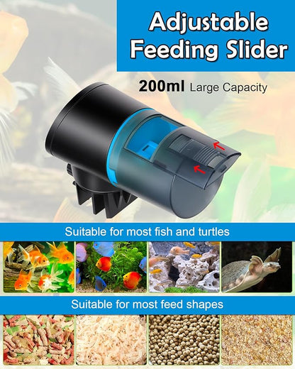 Automatic Fish Feeder for Aquarium - Rechargeable Fish Food Auto Dispenser Vacation Turtle Feeder with USB Charger Cable，LCD Screen, Customized Schedule (Blue)