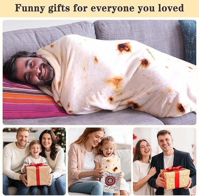 mermaker Burrito Tortilla Taco Blanket 80 inches for Adult Kids, Realistic Tortilla Throw Blanket Funny Gifts for Women Men Teen Boy Girl, Soft Flannel Food Blanket for Christmas Birthday Gifts-Beige