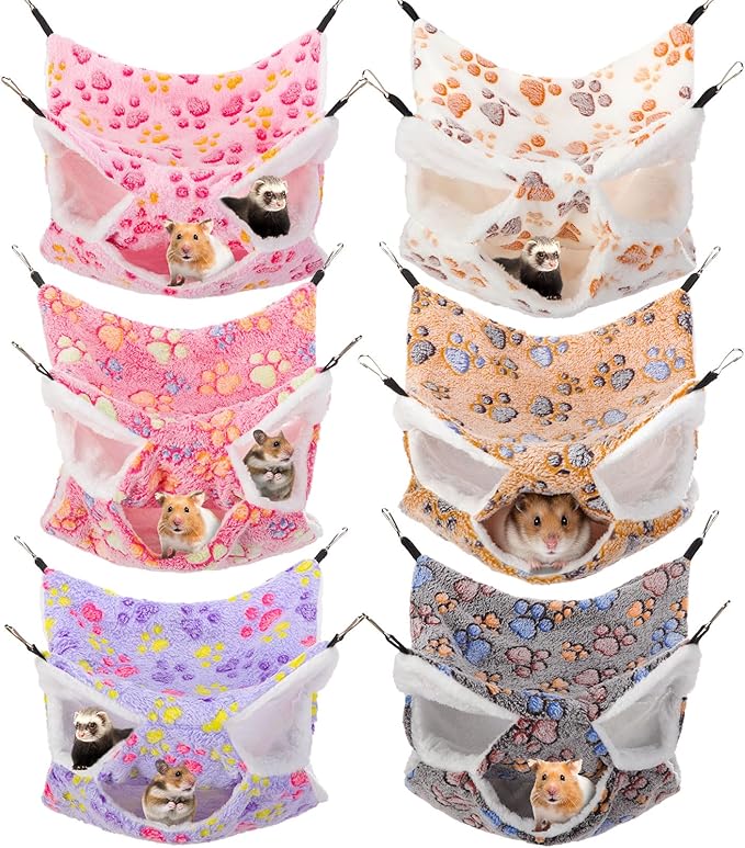 Sadnyy 6 Pieces Guinea Pig Rat Hammock Three Layer Ferret Bed Small Animal Hanging Pet Cage Hammock for Chinchilla Rat Sugar Glider Squirrel Reptiles (Classic Pattern)