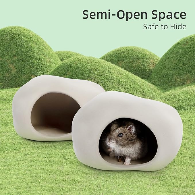 Niteangel Ceramic Hamster Habitat Hideout: - Hideaway House for Syrian Dwarf Hamster Mice Gerbils Lemmings or Other Similar-Sized Small Pet (Stone-Shaped - for Dwarf)