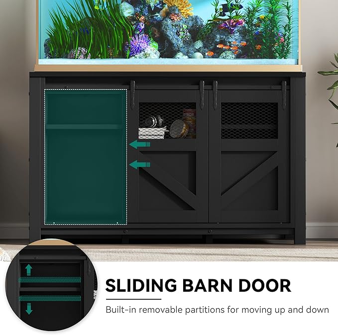 YITAHOME 120 Gallon Fish Tank Stand with Power Outlets, Heavy Duty Large Aquarium Stand with Barn Door, Reptile Tank Turtle Terrariums Table for Fish Tank Accessories Storage,1100LBS Capacity