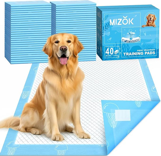 MIZOK Puppy Pads Extra Large 28"x34", 40 Count, XL Dog Pads Super Absorbent & Leak-Proof, Pee Pads for Dogs with Jellyfish Pattern