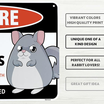Venicor Chinchillas Sign Decor - 8 x 12 Inches - Aluminum - Chinchilla Cage Accessories Toys Wheel Decorations Gift Stuff