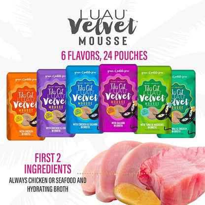Tiki Cat Luau Velvet Mousse Wet Cat Food, 24 Count Mega Variety Pack 2.8 oz. Pouch (24 Count)