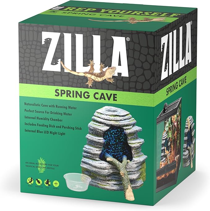 Zilla Spring Cave Décor with Blue LED, Rain Chamber, One Size, ECOM