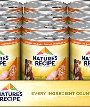 Nature's Recipe Grain Free Chicken, Sweet Potato, and Pumpkin Recipe Wet Dog Food, 13 oz. Can, 12 Count