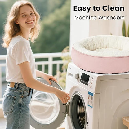 Love's cabin Round Donut Cat and Dog Cushion Bed, 25in Pet Bed for Small or Medium Dogs, Anti-Slip & Water-Resistant Bottom, Soft Durable Fabric Pet Beds, Washable Calming Cat & Dog Bed Pink