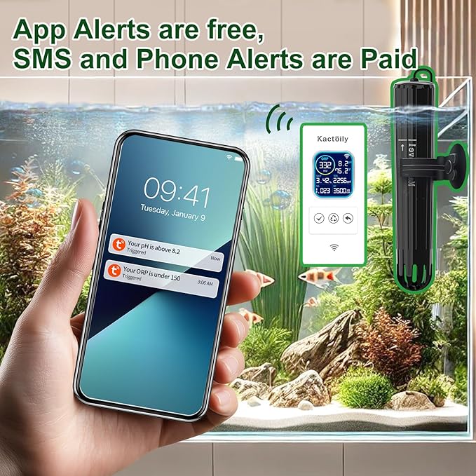 Smart Aquarium Water Monitor, Salinity pH ORP TDS EC Temp Multi-Parameter Tester for Freshwater Saltwater Fish Tanks Real-Time Alerts Upgraded Version