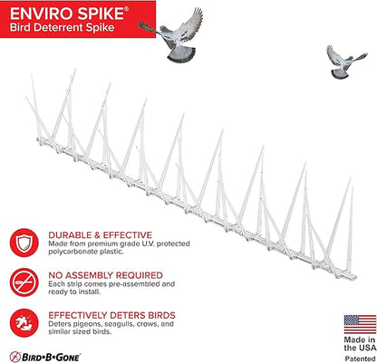 Bird B Gone - EnviroSpike Plastic Anti Bird Spikes (24' Kit) - Humane Deterrent - Stops Pigeons & Birds from Roosting - UV-Stabilized Polycarbonate - for Rooftops, Ledges, Fences, Etc - Made in USA